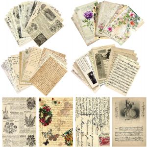 Mevronisshop-120 Feuilles Vintage Scrapbooking Papier De Fond D&eacute;coratif, Papier De D&eacute;coratif R&eacute;tro Pour Artisanat Journal Diy Album Photo D&eacute;coration, 140x200 Mm - Neuf