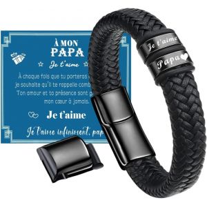 Eryi-Cadeau Fete Des Peres Papa Bracelet En Cuir - Gravure U201djet`Aime PapaU201d Cadeau Papa Noël - Neuf