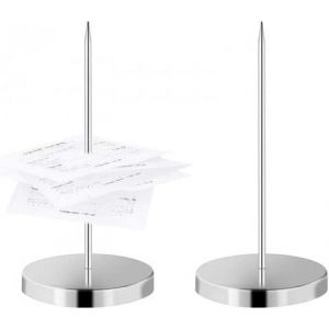 2 Pièces Pique-Note en Métal,Attache Mémos,Porte Mémo pour Factures,Fourchette Mémo,Facture Aiguille avec Rond Support Base,Fourche Ticket de Caisse pour Restaurant Cuisine Bureau Hôtel - Neuf