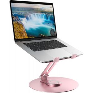 acdsgd-Support Ordinateur Portable avec Base Rotative &agrave; 360&deg;, Laptop Stand Pliable en Aluminium R&eacute;glable en Hauteur pour le Travail, Rehausseur Ergonomique de PC Portable(10-17"") Macbook/Lenovo/HP, Rose - Neuf