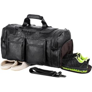 acdsgd-Sac de Week-End avec Compartiment &agrave; Chaussures, Sac de Nuit en Cuir imperm&eacute;able, Sac de Voyage pour Homme, Grand Sac de Voyage fourre-Tout,P Noir, One_Size, Classique - Neuf