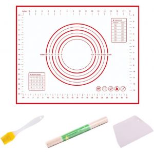 AYUHR-Tapis de cuisson en silicone, Tapis de cuisson antidérapant Tapis de cuisson antiadhésif Tapis de cuisson en Grande avec racloir à pâte, rouleau anti - adhésif et pinceau à pâtisserie¿4pcs¿ - Neuf