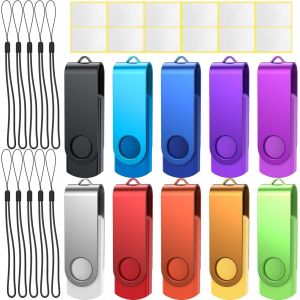 Cle USB 4 Go Lot de 10 USB 2.0 Flash Drive Rotative Clef USB Couleur Mixte Mémoire Stick Métal Flash Drive avec Cordes - Neuf