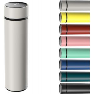 Kalanka-Bouteille Isotherme En Acier Inoxydable 500ml, Bouteille Isotherme Sous Vide Avec Affichage De La Température Intelligent Température À Ecran Led Bleu (Gris) - Neuf