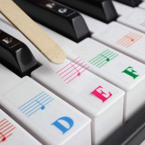 Lot de 2 autocollants pour clavier de piano (88/61/54/49/37 touches). Lettres colorées plus grandes, matériau plus fin, transparents et amovibles, avec chiffon de nettoyage. - Neuf