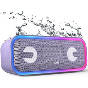 lbgwp60-Enceinte Bluetooth, Haut Parleur Portable Sans Fil Avec Bass Puissantes, Étanche Ipx6, Lumières Multicolores, Double Appairage Stéréo, Autonomie 15H, Violet - Neuf
