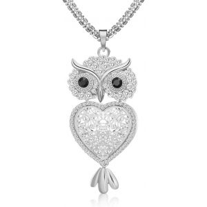 Kal-Collier De Mode Pour Les Femmes, Pendentif Chanceux Chouette Collier Pour Les Filles À Longue Chaîne Collier Brillant Cz Collier Pendentif En Cristal - Neuf