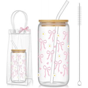 Gobelet En Verre Avec Paille Et Couvercle Pour Femmes Et Filles, 473,6 G ¿ Tasse En Verre Pour Café Glacé, Bulles, Thé, Eau, Cadeau Pour Maman, Épouse, Fille, Petite Amie, Soeur, Amie - Neuf