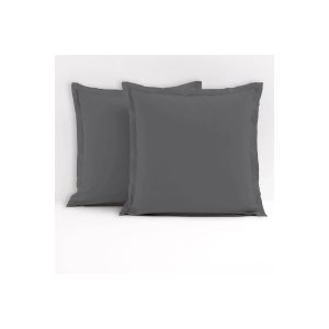2 Taies D'oreiller En Coton 57 Fils/Cm&sup2; - Gris Fonc&eacute; 63 X 63 Cm Gris - Neuf