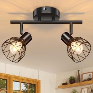Kal-Plafonnier 2 Spots Orientables, Spot De Plafond Noir Avec 2 Spots Pivotants Et Orientables Douille E14, Rampe De Spots Un Design Rétro Pour Chambre Séjour Couloir Café, Sans Ampoule, Max. 40w - Neuf