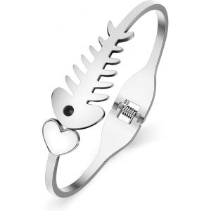 Bracelet De Chat En Acier Inoxydable En Forme D'arête De Poisson Bracelet De Mode Bracelet En Or 18k Pour Femmes Filles Charms - Neuf
