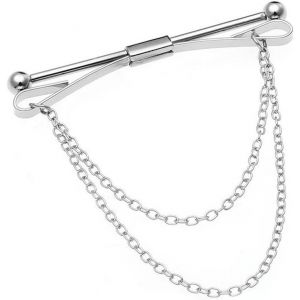 Trahoo-Pince À Cravate Pour Homme, Hommes Garçon Chemise Collier Clip, Épingle À Cravate, Pour Mariage Affaires Accessoires, Avec Chaîne, Argent - Neuf