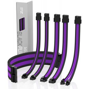 Sleeved Cable-Rallonge de c&acirc;ble pour l'alimentation avec Manchon Extra-Large 24 Broches 8 Broches 6 pin 4+4 Broches avec Combs-Noir et Violet - Neuf