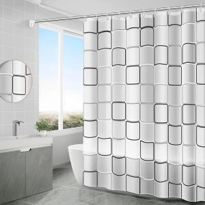 KALANKA-Rideau Douche Anti Moisissure, Rideau de Douche 200x200, PEVA Rideaus Baignoire S&eacute;chage Rapide, Shower Curtain avec 16 Crochets, Vrideau Baignoire, Antibact&eacute;rien Imperm&eacute;able Lavable en Machin - Neuf