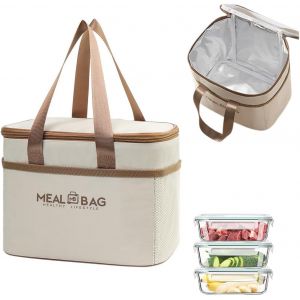 Ulteronixshop-Sac &agrave; d&eacute;jeuner pliable, sac isotherme repas, r&eacute;sistant &agrave; l'eau, sac &agrave; d&eacute;jeuner isotherme r&eacute;utilisable pour femme, homme, enfant et &eacute;tudiant, voyage, pique-nique (Kaki). - Neuf