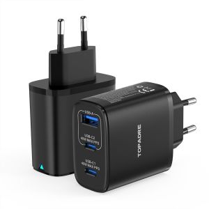 45W USB C Charger 2-Pack, 3 Port Fast Charger for Samsung Galaxy S24/S23/S22/S21 Ultra/S20/S20+/Note 20/10/9/8, Multi USB C Fast Charger for iPhone 16 15 14 13 Pro Max, Black - Neuf