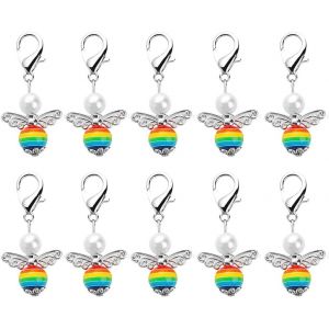 Lbgwp60-10 Pièces D'anges Gardiens Aux Couleurs De L'arc-En-Ciel Porte-Clés Ange En Perles Charme Pendentif Pour Bricolage Bijoux Collier - Neuf