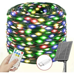 AIOU-Guirlande Solaire Exterieur,64M 640 Led Guirlande Lumineuse Solaire Exterieure Étanche 19 Modes Guirlande Lumineuse Exterieur Solair Décoration Pour Jardin Noël Fête Mariage,Coloré - Neuf