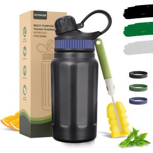 Gourde Isotherme, Bouteille Isotherme-500ml/800mlgourde Inox, Bouteille D'eau Anti-Fuite Avec Paille, 3 Bandes De Silicone Interchangeables, Thermos Gourde Eau Sans Bpa, Pour Voyage,Gym, École(500ml) - Neuf