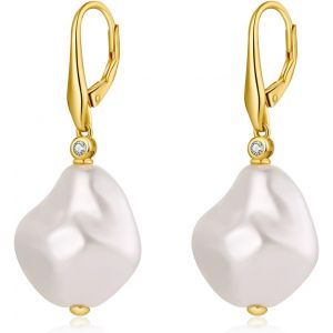 Cmjaagur-Boucles D'oreilles Perles En Or Femme Boucles D'oreilles Perle Pendante In Argent Sterling 925 Pour Femmes Boucles Oreille De Perle Blanc[M2442] - Neuf