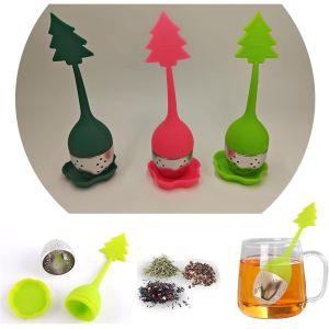 infuseur thé 3 pièces boule a the infuseur avec soucoupe boule à thé, poignée en silicone, filtre en acier inoxydable, tea infuser pour thé en vrac et épices à vin chaud, Sapin de Noël - Neuf