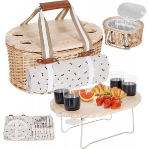 Ulteronixshop-Lot de paniers de pique-nique pour 4 personnes, en osier isol&eacute;, avec couverture imperm&eacute;able, table de pique-nique pliable pour vin et couverts, pour camping, ext&eacute;rieur, Saint-Valentin ( - Neuf