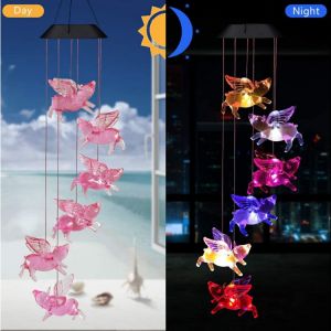 1pc (Flying Pig) Décoration De Pâques Maman Femme, Cadeau, Cadeau D'anniversaire, Cadeau De Fête Des Mères, Actionnée Solaire Extérieure Wind Chime, Noël, Cadeau Couple, Jardin Patio, Pergola - Neuf