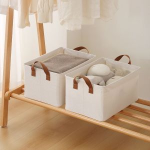 Petit panier de rangement en tissu, bo&icirc;te de rangement pliable avec poign&eacute;e, pour organiser &eacute;tag&egrave;res, placards, bo&icirc;te de rangement pliable pour armoire (beige, vert, gris, 47 x 28 x 20 cm) - Neuf