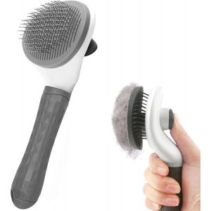 Jgd-Brosse De Toilettage Pour Chien Et Chat,Brosse De Toilettage Pour Chien Et Chat Avec Bouton De Nettoyage,&Eacute;limine Doucement Les Poils Longs Et Courts,Massage Auto-Nettoyant (Gris) - Neuf