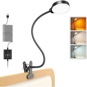 ERYI-5 W Lampe Pince Pour Lit, 36 Led Lampe Clipsable Lit, 3 Modes D¿Éclairage & 5 Niveaux De Luminosité, Lampe De Bureau Pince Avec Gooseneck, Lampe De Lecture Rechargeable Para Bureau Chevet - Neuf