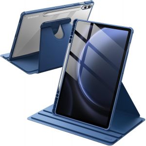 Coque Rotatif Pour Samsung Galaxy Tab S10+ 2024/Tab S9 Fe+/S9+ 2023 12,4 Pouces Avec S Pen Porte-Stylet, &Eacute;tui Housse Support De Protection Rotation &Agrave; 360 Degr&eacute;s Dos Transparent (Marine) - Neuf