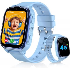 Montre Connect&eacute;e Enfant 4G/GPS/WiFi/Appel Vid&eacute;o, Montre GPS Enfant Fille Gar&ccedil;on avec T&eacute;l&eacute;phone Chat Familial, SOS, IP68 Jeux R&eacute;veil, Mode Classe, Montre Intelligente Enfants Cadeau pour 4-12 Ans - Neuf