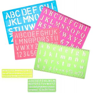 MEVRONISSHOP-Normograf Lot de 6 pochoirs pour lettres et chiffres avec graduation, r&egrave;gle pour dessin, peinture, apprentissage, bricolage - Neuf