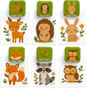 Lot De 6 Serviettes Magiques En Coton Pour Fête D'anniversaire D'enfant (Lot De 6 Animaux De La Forêt) - Neuf
