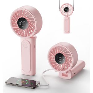 KALANKA-Ventilateur portable portable 4000 mAh rechargeable par USB, mini ventilateur de bureau pliable à 180° avec 6 vitesses de vent, écran numérique LCD, cordon de cou, ultra silencieux - Neuf