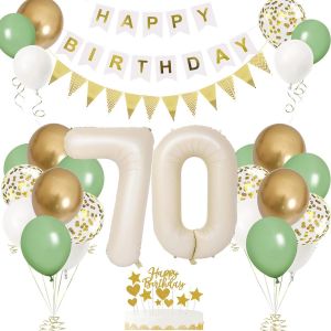 D&eacute;coration Anniversaire 70 Ans Beige, Cr&egrave;me Ballons Chiffre 70, Deco Anniversaire 70 Ans Homme Femme, Ballon 70 Ans Vert Et Or, Kit Ballon Guirlande Vert Or Pour Anniversaire F&ecirc;te Parti D&eacute;corations - Neuf