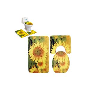 Ensemble de 3 tapis de bain antid&eacute;rapants avec couvre-si&egrave;ge de toilette et tapis contour - Neuf