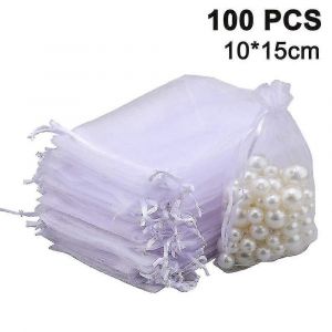 100pcs de Cordon de Bijoux Sachets F&ecirc;te de Mariage de No&euml;l Faveur de Cadeau,10x15cmwhite - Neuf