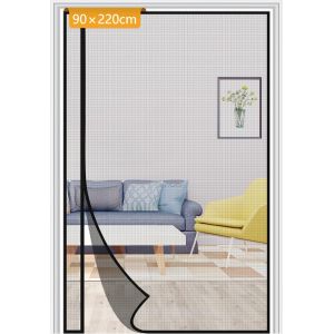 Cortina Mosquitera con Cierre Magnético 90x220cm Reversible con Apertura Lateral Izquierda y Derecha Malla Antiinsectos Negra - Neuf