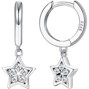 Kal-Argent Sterling 925 Post Huggie Avec Boucle D'oreille Pendante Huggie Petites Boucles D'oreilles Créoles Avec Breloque Personnalisée Zircone Cubique/Lune/Étoile/C?ur/Foudre/Cristal Pendantes - Neuf