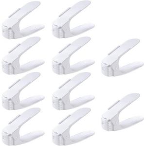 Lot de 30 supports &agrave; chaussures r&eacute;glables, empilables et range-chaussures, 3 hauteurs r&eacute;glables, gain de place, antid&eacute;rapants, en plastique blanc - Neuf