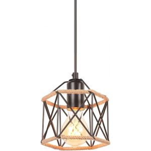 ERYI-Lustre Suspension Industrielle Rétro Luminaire Suspension E27 Vintage Design Diamant Chanvre Corde Métal Plafonnier Abat-Jour Pour Cuisine Salon Chambre(Hexagonal-S-1) - Neuf