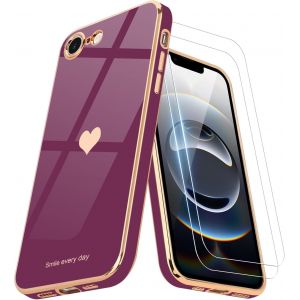 Pps-Coque Compatible Avec Iphone 16e + 2 Films De Protection D'écran, Coque Pour Fille, Coque De Protection D'appareil Photo Galvanisée Pour Iphone 16e, Rouge Cerise - Neuf