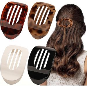Lot De 4 Pinces &Agrave; Cheveux Plates Pour Femme,Tenue Solide,Pinces &Agrave; Cheveux Plates Pour Cheveux,L&eacute;ger & Anti-D&eacute;rapant,Pour Cheveux &Eacute;pais Et Fins, Clips Plats Incurv&eacute;s Confortables(Style 1) - Neuf