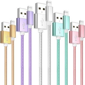 TRAHOO-C&acirc;ble iPhone Chargeur, [1m+2m+3m] 5Pack Certifi&eacute; MFi C&acirc;ble Lightning Coloured Nylon Braid avec Connecteur Ultra R&eacute;sistant Compatible avec iPhone 14/13/12/11/11 Pro/X/XS/XR/8/8 Plus/7/7 Plus/6s - Neuf