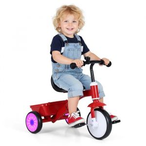 Costway Tricycle Enfant Avec Roues Lumineuses & Sonnette, Si&egrave;ge R&eacute;glable & Bac De Rangement, P&eacute;dales Amovibles Pour 3 &Agrave; 5 Ans Rouge - Neuf