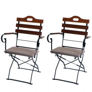 Lot De 2 Chaises De Terrasse Hwc-J40, Chaise Pliante, Qualit&eacute; Restauration, AcaciaMarron, Rembourrage Marron Clair - Neuf