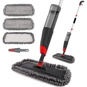 MDY-Balais Serpill¿¿re 135cm, Balai Pulv¿¿risateur Professionnel Balai Vaporisateur 750ml FlaconSpray Mop pour Stratifi¿¿ Tuile C¿¿ramique Bois Nettoyage des Sols avec 3 Tampons R¿¿utilisables - Neuf