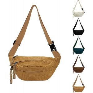 SJZG-Sac Banane Velours C&ocirc;tel&eacute;, Sac Banane Femme Velours C&ocirc;tel&eacute; Sacs Bandouli&egrave;re C&ocirc;tel&eacute; Sacs De Voyage Avec Sangle R&eacute;glable Pour Faire Du Shopping, Sortir, Voyager Et Travailler (Jaune) - Neuf