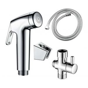 Ensemble de bidet 4 pi&egrave;ces avec pommeau de douche, flexible, support et inverseur - Neuf